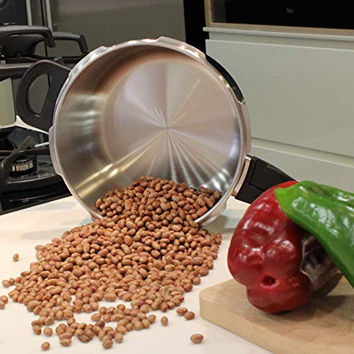 MAGEFESA PRACTIKA PLUS Olla a presión super rápida de fácil uso, acero inoxidable 18/10, apta para todo tipo de cocinas, incluido inducción. Fondo termo difusor encapsulado de 5 capas, excelente distribución del calor, 5 sistemas de seguridad, ahorra hast