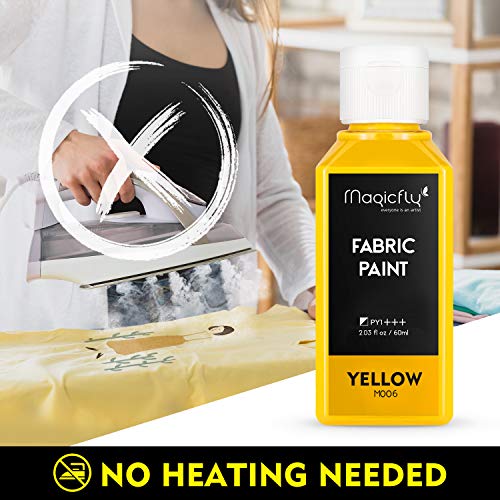 Magicfly Pintura para Tela Permanente 14 Colores 60 ml con 3 Pinceles, Set de Pinturas para Ropa, Textil, Manualidades, Lona, Vidrio, Cerámica, Madera