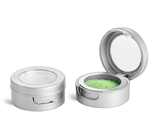 MagnaKoys Makeup Lip Balm Eyeshadow Cosmetic Container 3 ml Silver Plastic Compact Jars w/ Hinged Lids & Clear Windows (3ml - 2 pcs. Hinged Lid Jar) by MagnaKoys