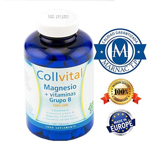 Magnesio + Vitaminas para el cansancio de grupo B + Glucosamina Kyowa 180 capsulas de 430MG (tratamiento para 3 meses). Reduce la fatiga y mejora el sistema nervioso. Suplemento carbonato de magnesio