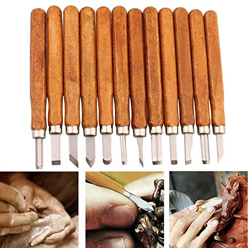 Maike Mall Juego de cinceles - Escultura de cinceles, cuchillo de trinchar hecho a mano para DIY mango de madera de herramientas Wax Carving 12 Pieces