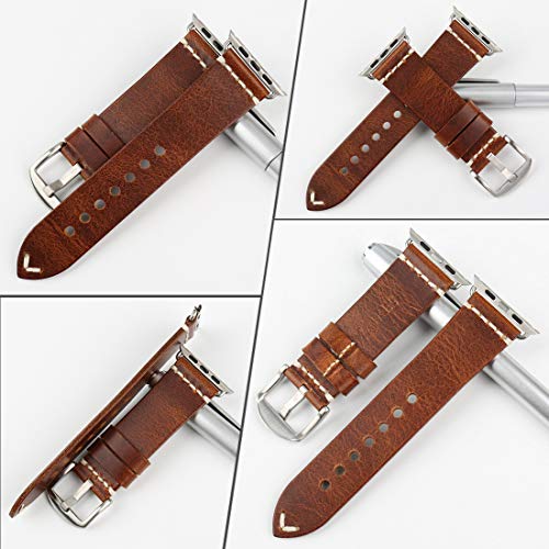 MAIKES Correa Reemplazable para Apple Watch 42mm, 44mm, 40mm, 38mm Apple Watch Band para Series 4/3 / 2/1, Acero Inoxidable (Band For Apple Watch 44mm, Light Brown+Silver Buckle)