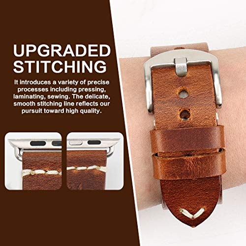 MAIKES Correa Reemplazable para Apple Watch 42mm, 44mm, 40mm, 38mm Apple Watch Band para Series 4/3 / 2/1, Acero Inoxidable (Band For Apple Watch 44mm, Light Brown+Silver Buckle)