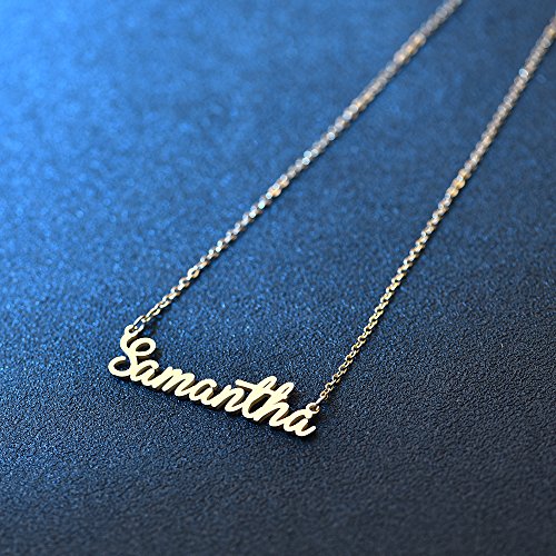 Mainbead Nombre Collar Personalizado, Nombre Collar Fuente Cursiva Hecho con Nombre Colgante 16"Cadena Ajustable (Samantha)