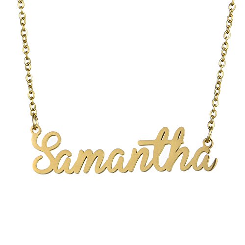Mainbead Nombre Collar Personalizado, Nombre Collar Fuente Cursiva Hecho con Nombre Colgante 16"Cadena Ajustable (Samantha)