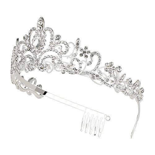 Makone Tiara Corona de Cristal con Diamantes de imitación Peine para Corona Nupcial Proms de Boda desfiles Princesas Fiesta de cumpleaños (Peine Estilo-4)