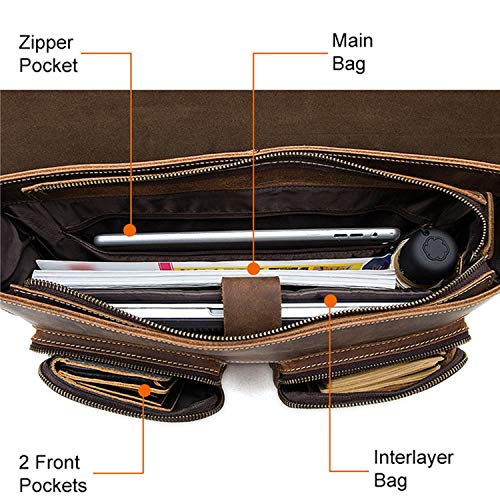 Maletín de Negocios para Hombres para Abogado, Estilo Vintage, de Piel, para Laptop, de 14 Pulgadas, para Oficina o Documentos