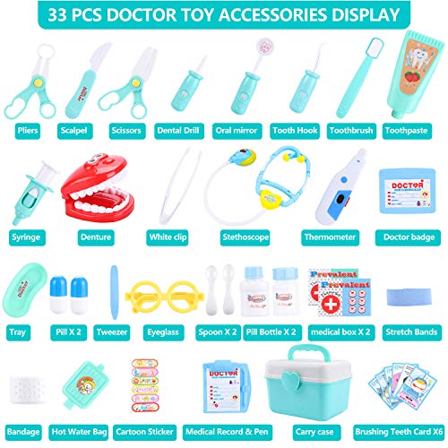 Maletín Doctor, joylink 37Pcs Doctora Juguetes Cuadro Médico Conjunto Enfermera Médico Kit Juego de Rol Cuadro Médico Maletín de Médico Juegos de médicos para Niñas Niños