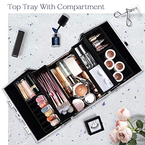Maletin Maquillaje Profesional Estuche Maquillaje Neceser de Maquillaje Cosmético Caja Maquillaje de Viaje Joyero Regalos para Mujer, Plateado