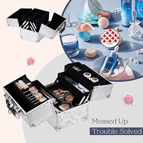 Maletin Maquillaje Profesional Estuche Maquillaje Neceser de Maquillaje Cosmético Caja Maquillaje de Viaje Joyero Regalos para Mujer, Plateado