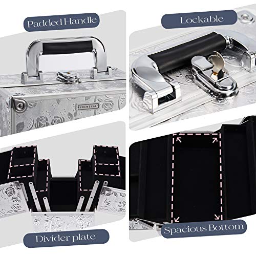 Maletin Maquillaje Profesional Estuche Maquillaje Neceser de Maquillaje Cosmético Caja Maquillaje de Viaje Joyero Regalos para Mujer, Plateado