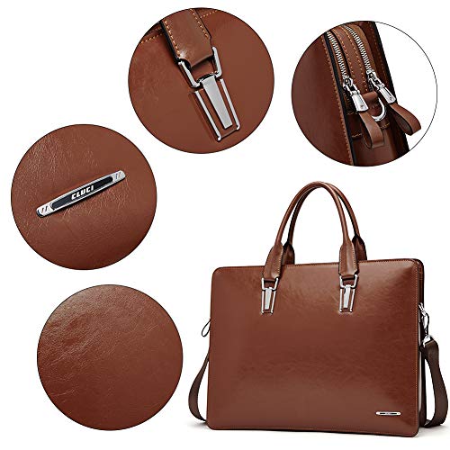 Maletín para Hombre CueroPortátil de 14 Pulgadas Vintage Delgado Business Bolsa de Hombro para Mujer Marrón