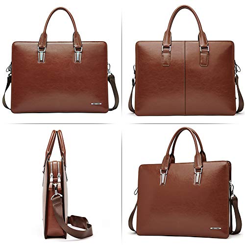 Maletín para Hombre CueroPortátil de 14 Pulgadas Vintage Delgado Business Bolsa de Hombro para Mujer Marrón