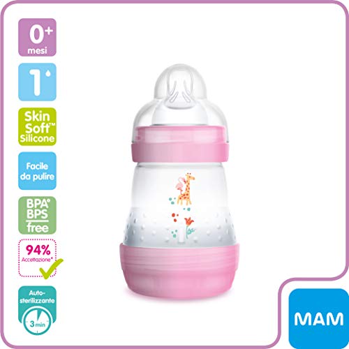 MAM Welcome Baby Starter Set, regalos para bebé, canastilla con 2 biberones anticólicos Easy Start (160 ml), 2 chupetes Start de silicona (0-2 meses) y chupetero, NIÑA