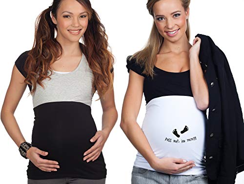 Mamaband - Banda abdominal para embarazadas en paquete doble, calentador de espalda y alargador de camisetas para embarazadas, ropa premamá elástica blanco / negro Large