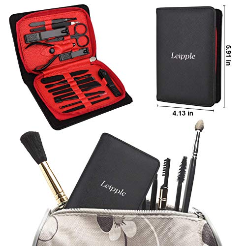 Manicura Pedicura Set 15 PCS Profesional Cortaúñas Acero Inoxidable Grooming Kit - Con Estuche De Viaje De Cuero Lujoso