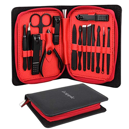 Manicura Pedicura Set 15 PCS Profesional Cortaúñas Acero Inoxidable Grooming Kit - Con Estuche De Viaje De Cuero Lujoso