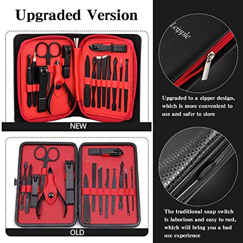 Manicura Pedicura Set 15 PCS Profesional Cortaúñas Acero Inoxidable Grooming Kit - Con Estuche De Viaje De Cuero Lujoso