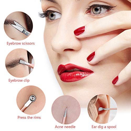 Manicura Pedicura Set, Diealles Shine 18Pcs Set Cortaúñas Conjunto Kit de Pedicura,Atención Personal de Acero Inoxidable Cortauñas Manicura Pedicura Ear Pick Set,Oro Rosa