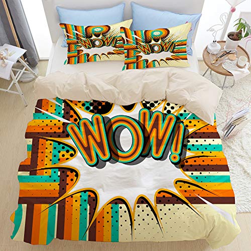 MANISENG Bedding Juego de Funda de Edredón,Beige,Wow - Letras Retro con el patrón de Medios Tonos de Sombras en el Fondo del Cartel Retro,Microfibra NO LLENAR,(Cama 240x260 + Almohada)