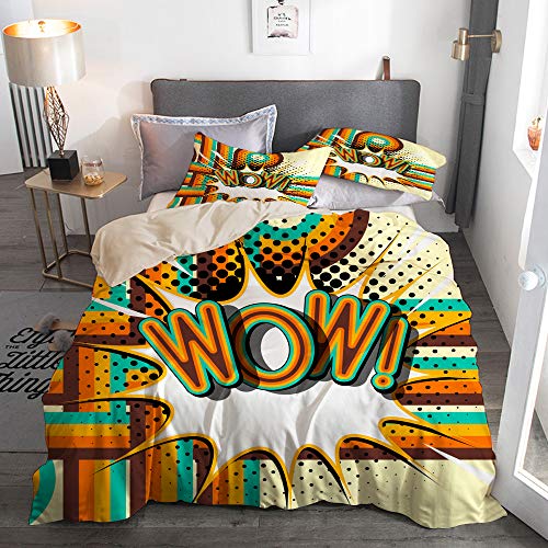 MANISENG Bedding Juego de Funda de Edredón,Beige,Wow - Letras Retro con el patrón de Medios Tonos de Sombras en el Fondo del Cartel Retro,Microfibra NO LLENAR,(Cama 240x260 + Almohada)