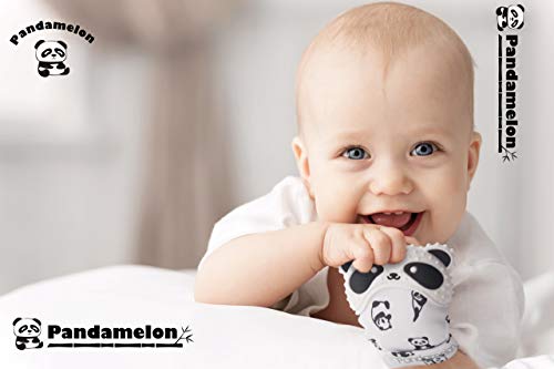 Manoplas de dentición para bebé, mitón de juguete, juego de manoplas de dentición para bebés, lindo mordedor panda, paquete de 2