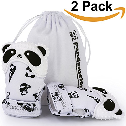 Manoplas de dentición para bebé, mitón de juguete, juego de manoplas de dentición para bebés, lindo mordedor panda, paquete de 2