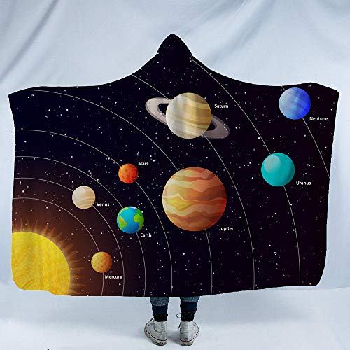 Manta Con Capucha,Impreso Digital 3D Ocho Planetas Manta Terciopelo Doble Capa Capa Transpirable Engrosada, Elegante Suave Usable No Se Desvaneció Diseñado, Regalos Creativos De Vacaciones, 150 * 2