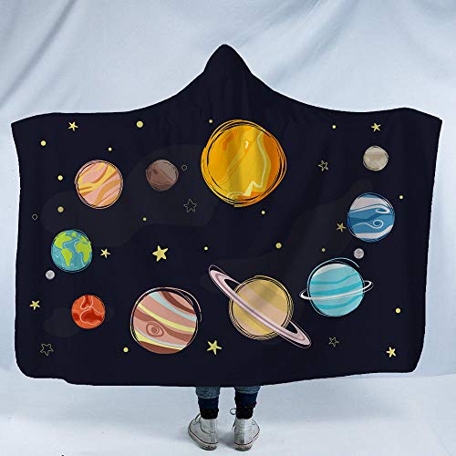 Manta Con Capucha,Planetas Dibujados A Mano Impresos Digitalmente En 3D Manta Terciopelo Doble Capa Capa Transpirable Engrosada, Elegante Suave Usable No Desvanecido Diseñado, Regalos Creativos De V