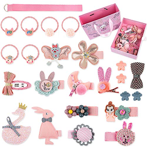 Maojuee 24 Piezas Horquillas Pelo Niña Clips Para el Pelo Pinzas para el Cabello Bebé Diademas para El Pelo para Niña Barrettes Lindos Accesorios para El Cabello con Caja de Regalo (Rosa)