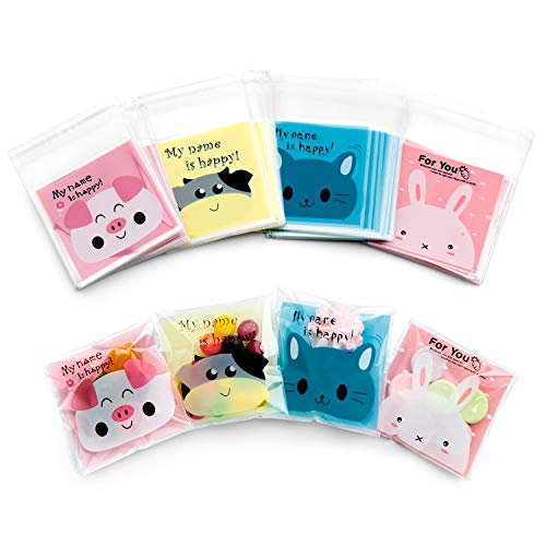 Maojuee 400 Pcs Bolsa de Dulces Bolsitas Caramelos Plástico Celofán Autoadhesivas Bolsas Galletas Autoadhesiva Pequeñas Bolsas Celofán para Regalo de Fiesta Navidad Cumpleaños DIY Regalo Bolsa