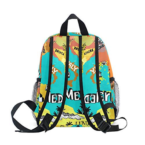 Mapa de Mediterráneo Mochila escolar Multi Lindo Libros, para niños y niñas, mochila de viaje para niños de 3 a 8 años de edad preescolar