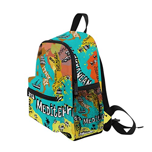 Mapa de Mediterráneo Mochila escolar Multi Lindo Libros, para niños y niñas, mochila de viaje para niños de 3 a 8 años de edad preescolar