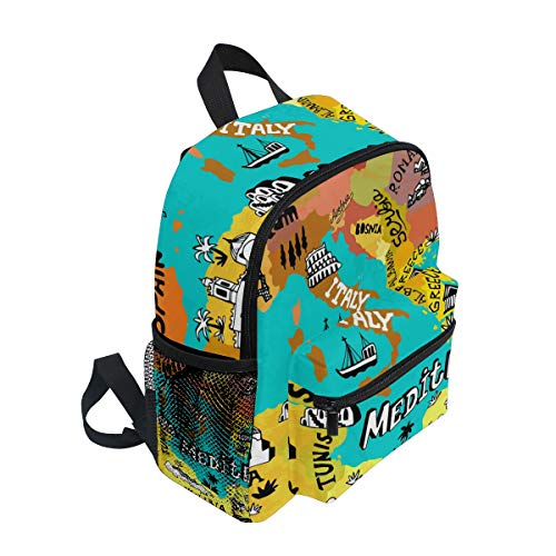Mapa de Mediterráneo Mochila escolar Multi Lindo Libros, para niños y niñas, mochila de viaje para niños de 3 a 8 años de edad preescolar