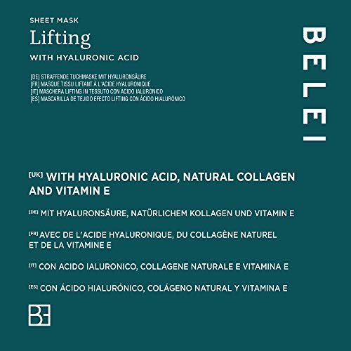 Marca Amazon - Belei - Mascarilla de tejido efecto lifting con ácido hialurónico, 10 Unidades