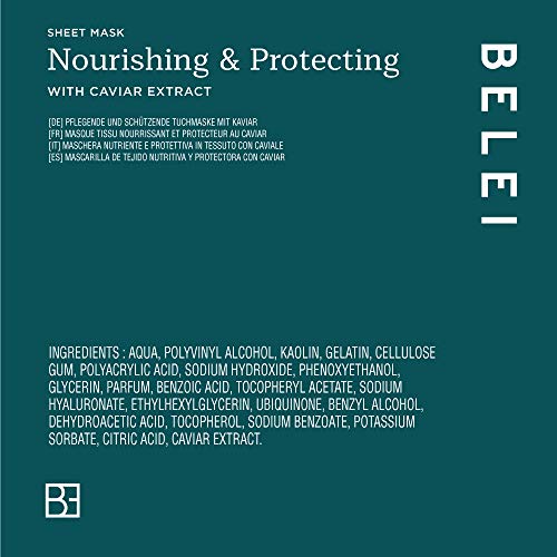 Marca Amazon - Belei - Mascarilla de tejido nutritiva y protectora con caviar, 10 Unidades