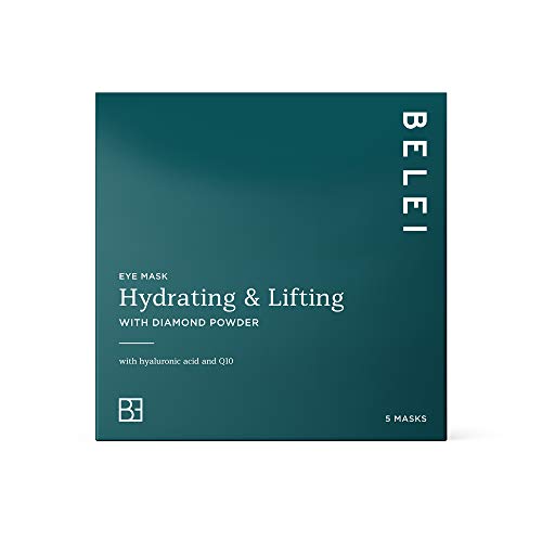 Marca Amazon - Belei - Mascarilla para ojos hidratante y efecto lifting con polvo de diamante, 5 Unidades