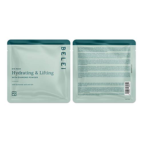 Marca Amazon - Belei - Mascarilla para ojos hidratante y efecto lifting con polvo de diamante, 5 Unidades