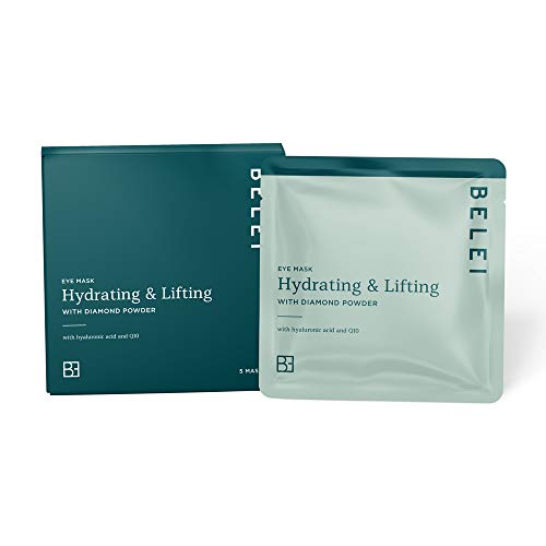Marca Amazon - Belei - Mascarilla para ojos hidratante y efecto lifting con polvo de diamante, 5 Unidades