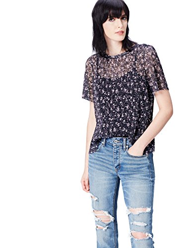 Marca Amazon - find. Blusa de Encaje Plisado para Mujer, Multicolor (Multicoloured), 38, Label: S