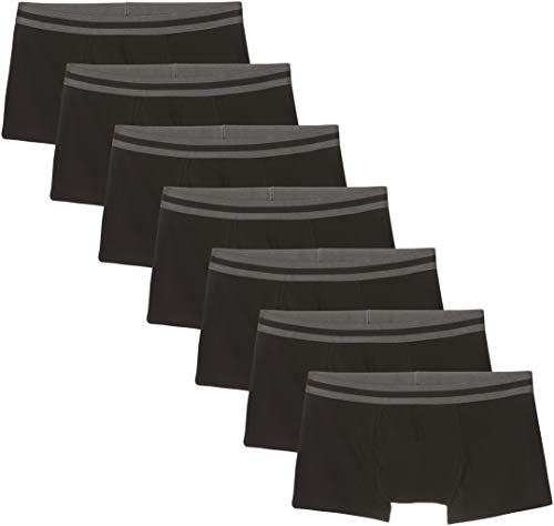 Marca Amazon - find. Calzoncillo Corto Bajo de Algodón Hombre, Pack de 7, Negro (Black), L, Label: L