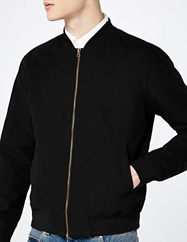 Marca Amazon - find. Cotton Canvas Chaqueta bomber para Hombre, Negro, S, Label: S