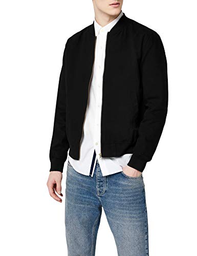 Marca Amazon - find. Cotton Canvas Chaqueta bomber para Hombre, Negro, S, Label: S