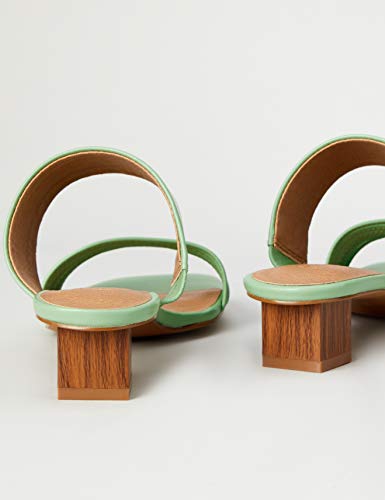 Marca Amazon - Find. Sandalias abiertas para mujer con tacón de rayas, color Verde, talla 36 EU