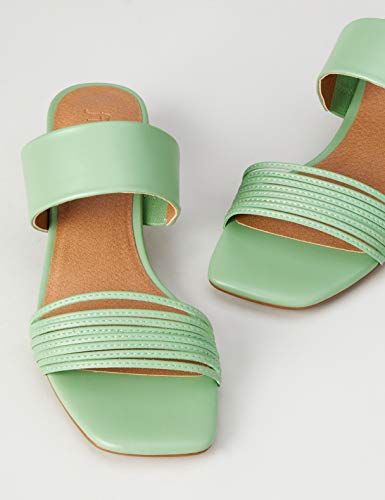 Marca Amazon - Find. Sandalias abiertas para mujer con tacón de rayas, color Verde, talla 36 EU