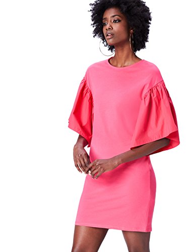Marca Amazon - find. Vestido con Volantes en la Manga para Mujer, Rosa, 40, Label: M