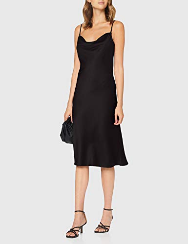 Marca Amazon - find. Vestido Midi de Satén Mujer, Negro (Black), 36, Label: XS