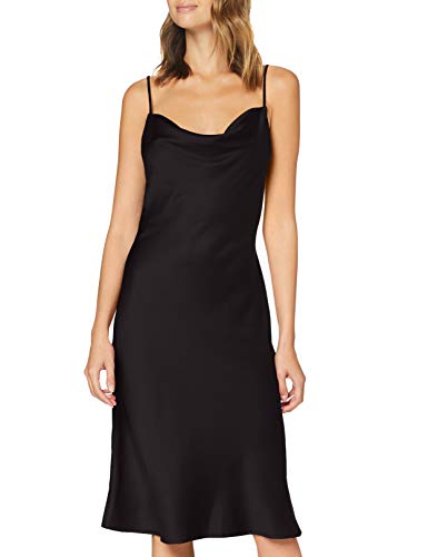 Marca Amazon - find. Vestido Midi de Satén Mujer, Negro (Black), 36, Label: XS