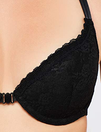 Marca Amazon - IRIS & LILLY Sujetador Cierre Frontal de Encaje Mujer, Negro (Black), 90A, Label: 34A