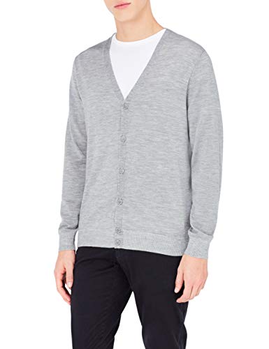 Marca Amazon - MERAKI Chaqueta de Merino Hombre Cuello Pico, Gris (Grey Marl), S, Label: S